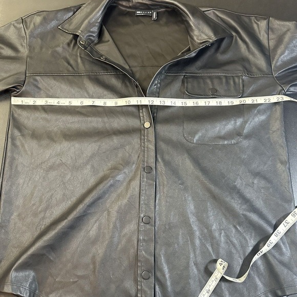 asos Black Faux Leather Polyester Button Down Jacket size 02 - Picture 3 of 8